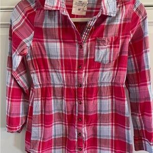 H&M LOGG Top Shirt Youth Girls Red and Blue Collared Button Up Tunic